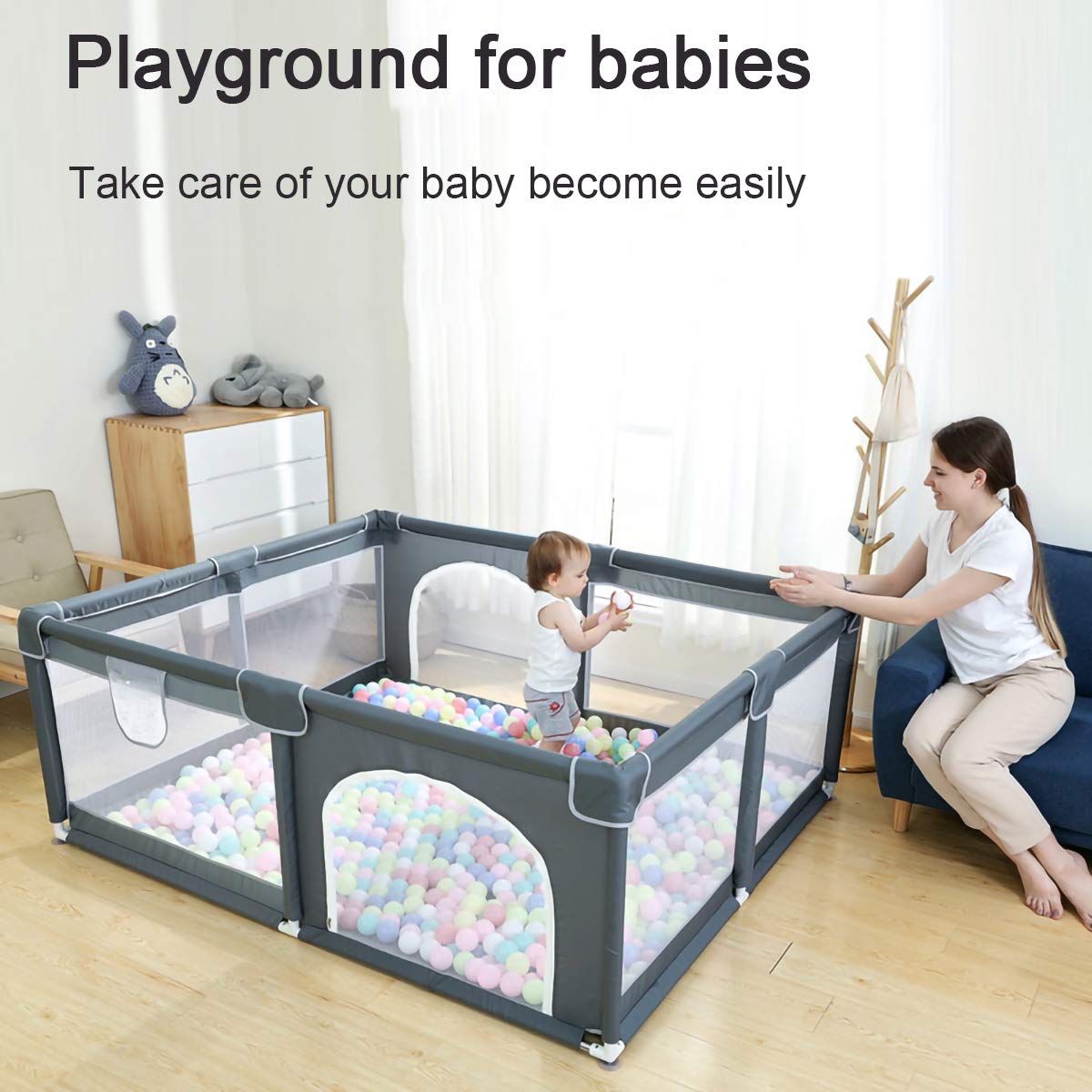 Ophobay Baby Playpen, Playpens for Babies, Extra Large Playyard for Toddler, Portable Kids Activity Center，Sturdy Safety Large Playard with Anti-Slip Suckers and Super Soft Breathable Mesh Dark Grey - Image 4